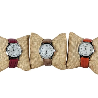 Lot of 3 Geneva Women's Quartz Watches Pink Orange Beige Leather Bands - Image 1 of 4