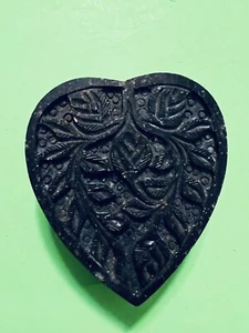 Heart Carved Soapstone Trinket Jewelry Box, Carved Floral Pattern - Picture 1 of 10