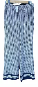 NWT $109 Talbots Palazzo Dress Flowy Pants Navy Blue Ivory Diamond Stripes NEW - Picture 1 of 8