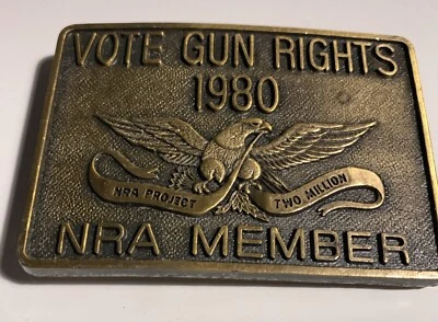VTG Vote Gun Rights NRA Member 1980 National Rifle Association Metal Belt Buckle - Image 1 of 4