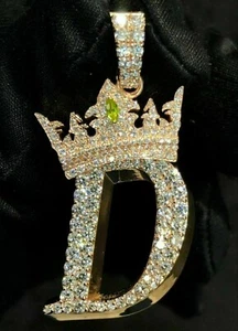 2Ct Round Lab-Created Moissanite Crown Letter 'D' Pendant 14k Yellow Gold Plated - Picture 1 of 6