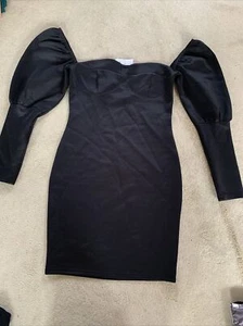 Syzeapparel Black Bodycon Dress Size 10 , Puff Long Sleeve - Picture 1 of 3