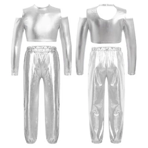 Kids Girls Tracksuit Stage Shirt And Trousers Set Street Crop Top With Pants - Picture 1 of 28