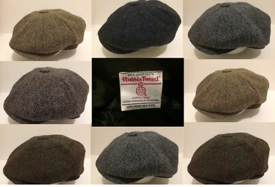 HARRIS TWEED SCOTTISH NEWSBOY MODERN 8 PIECE PEAKY BLINDERS CAP LARGE 58-59 CM - Image 1 of 4