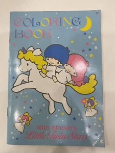 Libro para colorear Little Twin Stars 1988 vintage con pegatinas Sanrio sin color LEER - Imagen 1 de 7