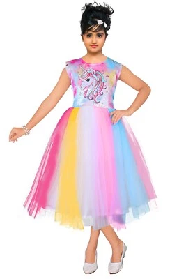 Niños Niñas Princesa Unicornio Estampado Fiesta Verano Tul Vestido Camiseta Solero EE. UU. Foto 1 de 4
