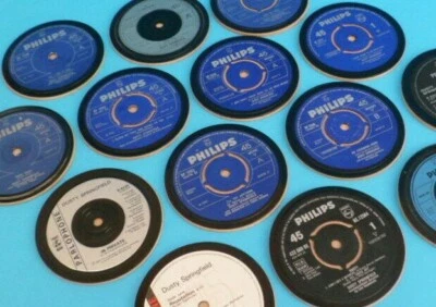DUSTY SPRINGFIELD DRINKS COASTERS Upcycled Vinyl Records Hit singles 60's 70's . - Image 1 of 4