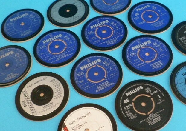 DUSTY SPRINGFIELD DRINKS COASTERS Upcycled Vinyl Records Hit singles 60's 70's . - Image 1 of 4