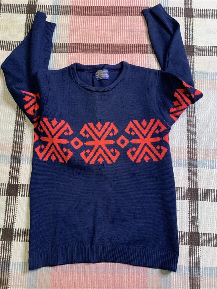 Suéter De Colección Pendleton Azul Marino Copo de Nieve Lana Grunge Talla Pequeña ¡¡Hecho en EE. UU.!!! Foto 1 de 4