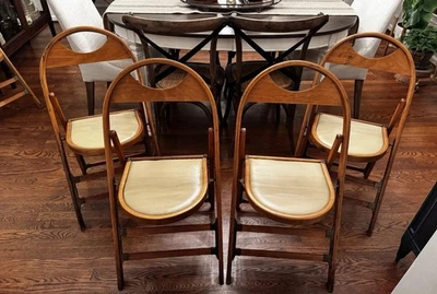 (Set of 5) 1950s Vintage MCM Bentwood Wooden Folding Chair Extra Seating - Image 1 of 4