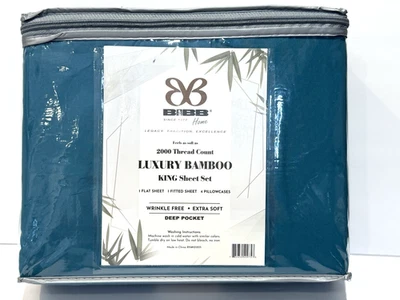 Juego de sábanas Bibb Home Premium 6 piezas rayón bambú turquesa rey Foto 1 de 4