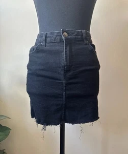 H&M Black Denim Distressed Look Studded Mini Skirt. Size 10 - Picture 1 of 6