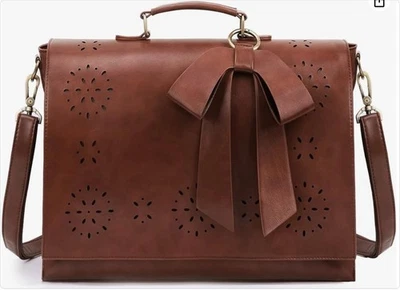 Ecosusi Vegan Leather Briefcase Padded Laptop Sleeve Messenger Bag Bow Charm - Изображение 1 из 4