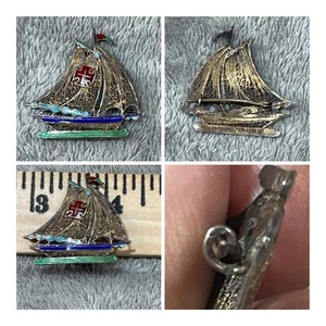 VTG Sterling silver brooch in Portuguese filigree - Enamel Ship !! - Picture 1 of 9