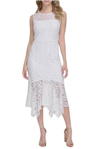 New Kensie Womens Sleeveless Lace Mermaid Midi Dress White Size 12 - Picture 1 of 12