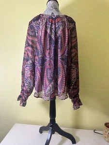 LOFT Multicolor Paisley Long Sleeve Lined Peasant Blouse Size Large NWT - Picture 1 of 9