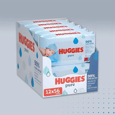Huggies Pure Baby Wipes 12 Packs (672 Total Wipes) Hypoallergenic Fragrance Free