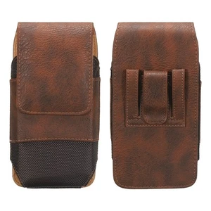 Phone Belt Holder for 6.3-6.5" Phone Extra Large Vertical Leather Dark Brown - Zdjęcie 1 z 7