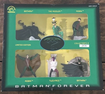 1995 Batman Forever Juego de 6 figuras Batman Robin Acertijo de dos caras Caja abierta Foto 1 de 4