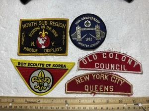Lot Of 5 Vintage Boy Scout Patches - New York City Queens - Korea - London - Picture 1 of 7