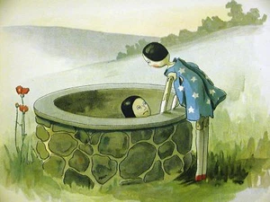 Florence Upton CHILD HELPING DOLL OUT of WELL 1901 Lithograph Art Matted - Picture 1 of 6