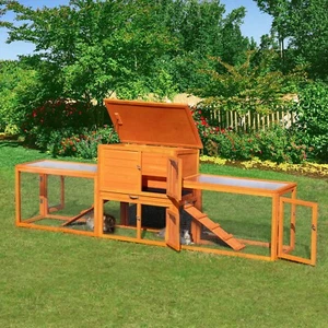 COZIWOW 94'' Wooden Rabbit Hutch Guinea Pig House 2-tier Chicken Coop Ramps New - Picture 1 of 22