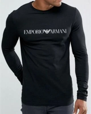 T-shirt uomo Emporio Armani nera cotone EA manica lunga taglia M*L*XL*XXL - Immagine 1 di 4