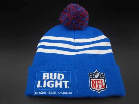 Bud Light NFL Logo Winter Tossel Ball Hat / Buffalo Bills colors!  Promo item Cover