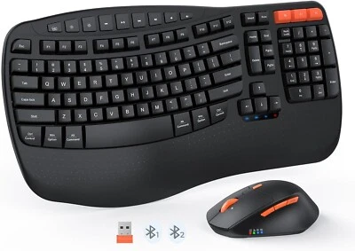 MEETION Wave Ergonomic Keyboard and Mouse Wireless, USB/Bluetooth 4 DPI Adjustab - Image 1 of 4