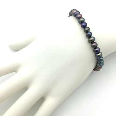 JACMEL peacock pearl bracelet - JCM 10K yellow gold clasp 7.5" strand freshwater - Image 1 of 4