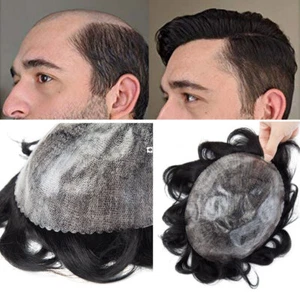 Mens Human Hair Replacement System Invisible Super Thin Skin PU Toupee Hairpiece - Picture 1 of 50