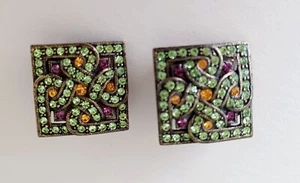 LaVintage Crystal Square Multicolor Clip On Earrings - Picture 1 of 6