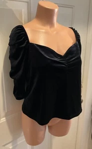 AND NOW THIS, Plus Size 2X, Black, Ruched, Velvet-look, Cropped, Stretch Top. - Picture 1 of 13