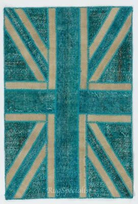 British Flag Union Jack Design Patchwork Rug Made from Re-Dyed Vintage Carpets - Image 1 of 4