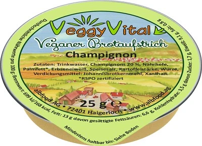 (€ 25.98/kg) VeggyVital vegan spread mushroom 24x25g vegetarian albfood - Image 1 of 2