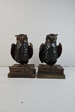 Vintage 1956 Pompeian Bronze Owl On Book Heavy Bookends Set 7" Great Patina