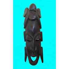 African Wooden Black Carved Mask Human And Monkey Faces 16” Vtg