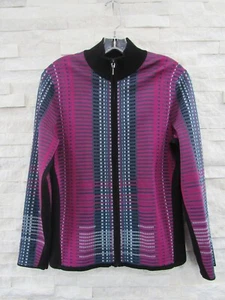 Carlisle Collection $445 Fuchsia Blue Viscose Nylon Knit Zip Cardigan Jacket L - Picture 1 of 6