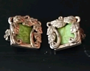 Vintage Sterling Silver Clip on Earrings Square Turquoise Stone With Leaves 5/8" - Picture 1 of 8