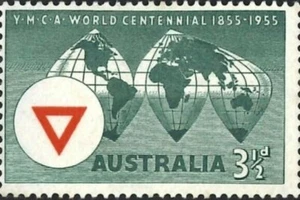 1955 Australian MNH YMCA World Centennial 31/2d Global Map Green/Red Stamp issue - Picture 1 of 1