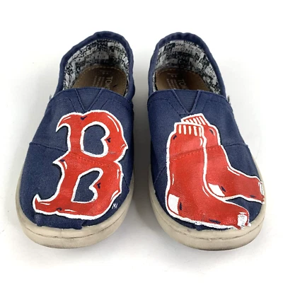 TOMS Shoes Youth Size 5 Boston Red Sox Custom Hand Painted Canvas Slip-On - Image 1 of 4