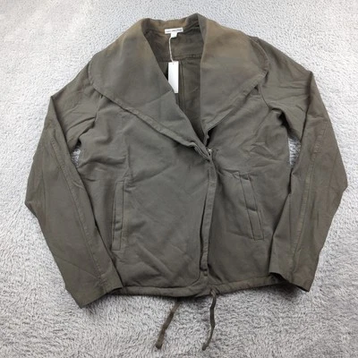 Chaqueta James Perse Mujer 4 US XL Verde Abeto Gris Suave Drape Tejido Sarga Moto Cremallera Foto 1 de 4