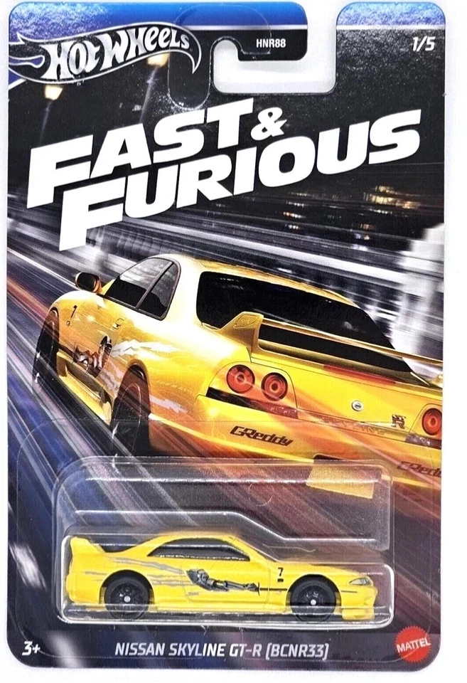 Nissan Skyline GT-R (BCNR33) Yellow Hot Wheels Fast & Furious Racing 1/5 1:64 - Image 1 of 2