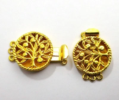 5 PCS 27X20X5MM SOLID COPPER BALI BOX CLASP 3 STRAND 18K GOLD PLATED 384 - Image 1 of 3