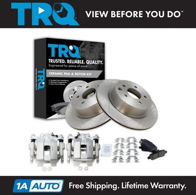 TRQ Rear Brake Calipers Ceramic Pads & Rotors Fits Infiniti G25 G37 Nissan 370Z - Image 1 of 4