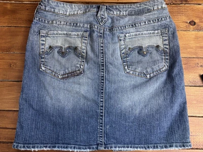 Falda vaquera plateada para mujer 30x azul denim midi desgastada bolsillos adornados Foto 1 de 4