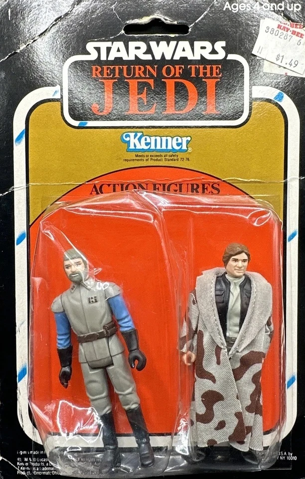 Paquete de 2 Kenner Star Wars ROTJ de colección años 80 sin usar, en caja Han Solo General Nadine Kay-bee 1983 Foto 1 de 4