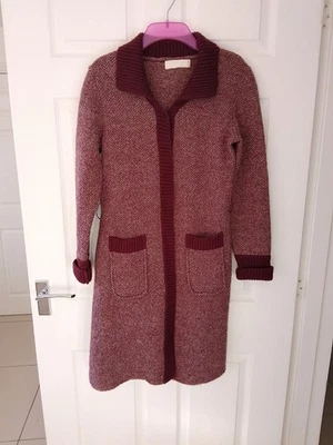 Ronit Zilkha 100% wool long burgundy herringbone cardigan with belt size M - Image 1 of 4