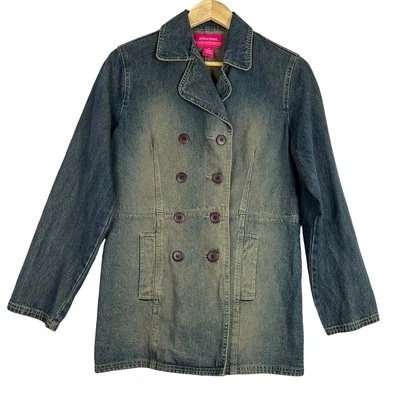 Винтажный 90-х Xhilaration двойной груди желтый стирка искусственно состаренный джинсовой ткани блейзер куртка M - Изображение 1 из 4