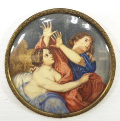 Antigua pintura en miniatura firmada por R. CARRIERA de fina calidad bajo vidrio convexo Foto 1 de 4